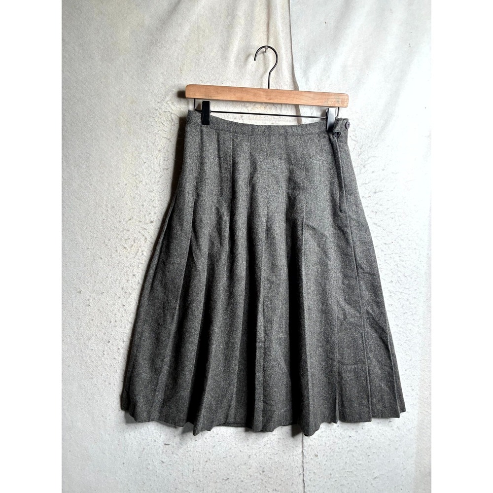 Vintage Briggs New York Midi Skirt Womens 12 Gray Wool Blend Pleated Made in USA